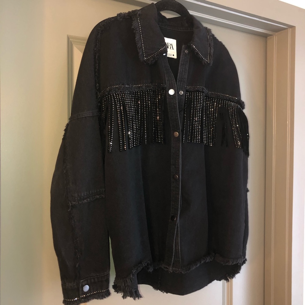 Zara Shiny Fringe Denim Jacket